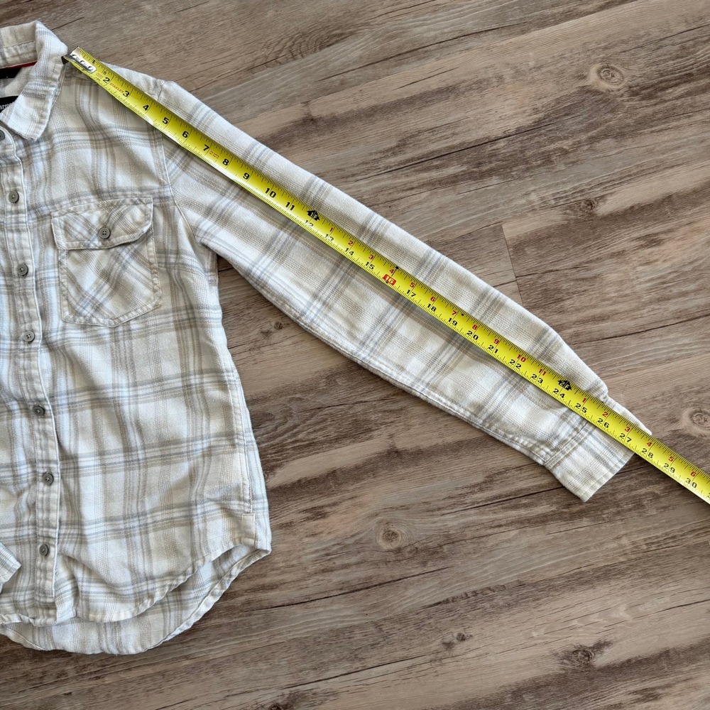 Marmot Womens XS Cream Gray Plaid Flannel Button Down Shirt Pockets Excellent - Picture 8 of 11